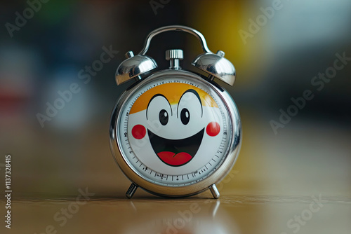 A stopwatch with a cheering face, counting down with excitement photo