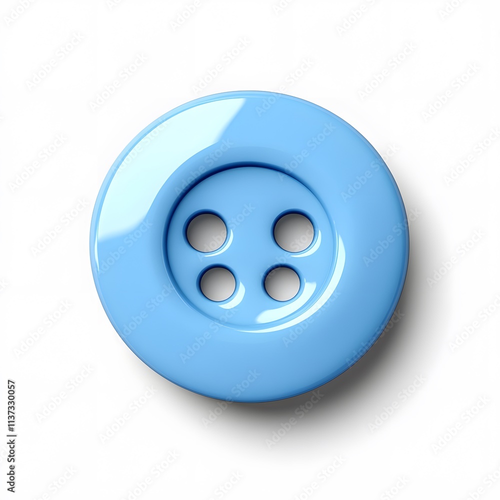 Blue glossy button with four holes on a white background Blue glossy button with four holes on a white background