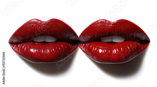 Two red lips contrasting against a white background. photo