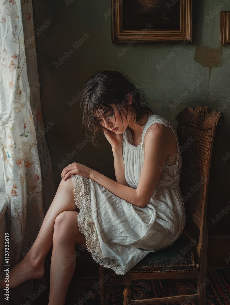 Obraz premium Women who live alone with sadness and nostalgia.
