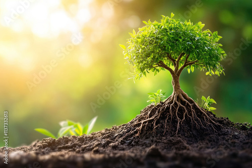 Abstract tree with deep roots, symbolizing strong strategic foundations photo