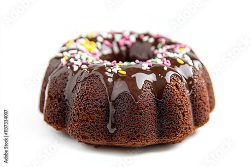 Bundt cake with glaze on white background photo