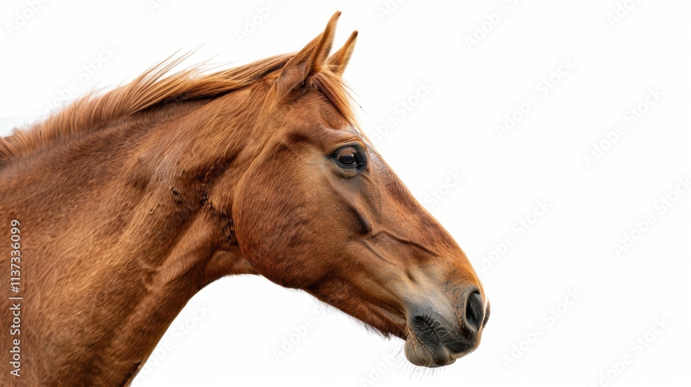 Fototapeta premium Close Up Portrait of a Brown Horse on White Background