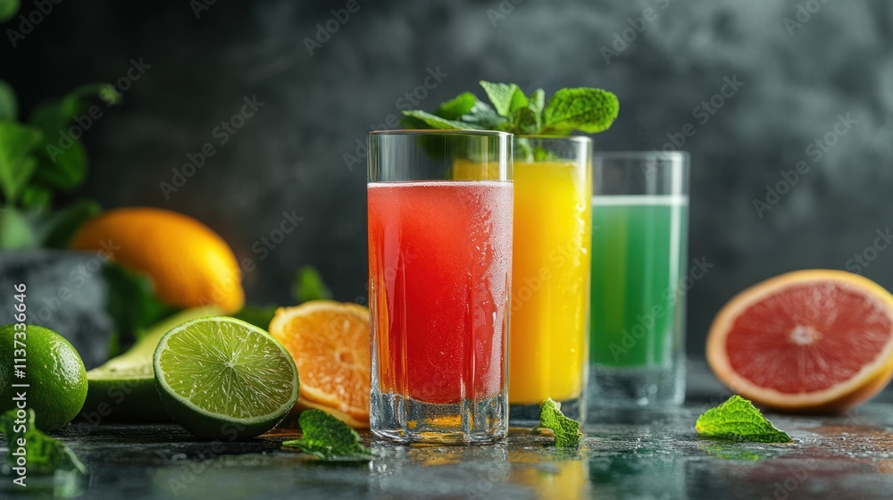Fototapeta premium Refreshing Citrus Juice in Glass Tumblers