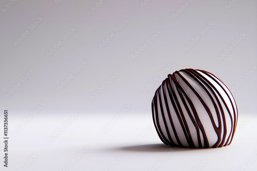 Fototapeta premium Chocolate Truffle with Smooth White and Dark Chocolate Swirl Design on Minimalistic Background