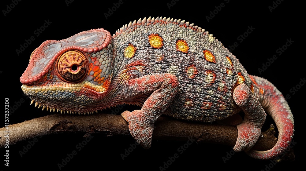 Vibrant and detailed photograph of a chameleon in its natural habitat, showcasing the brilliance of its colors Vibrant and detailed photograph of a chameleon in its natural habitat, showcasing the brilliance of its colors