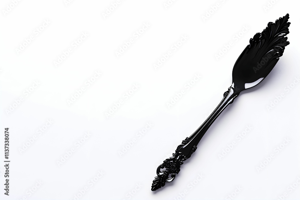 Ornate Black Serving Fork with Intricate Design on White Background for Elegant Dining Presentation Ornate Black Serving Fork with Intricate Design on White Background for Elegant Dining Presentation