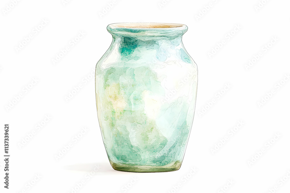 Beautiful watercolor vase with soft green and blue hues ideal for home decor, art projects, or botanical illustrations Beautiful watercolor vase with soft green and blue hues ideal for home decor, art projects, or botanical illustrations