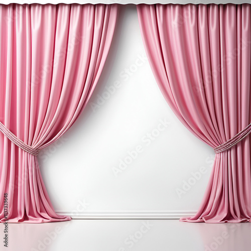 pink curtain with a white background