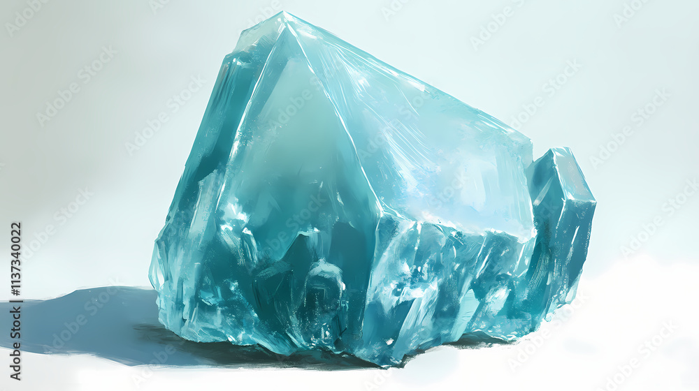Rough aquamarine crystal with plain background. Beryl. Illustration Rough aquamarine crystal with plain background. Beryl. Illustration