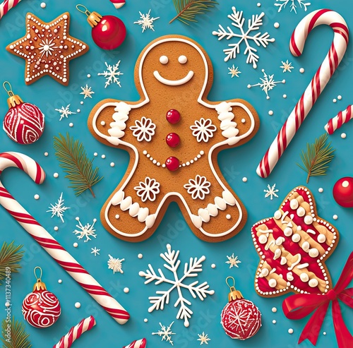 Midjourney Bot
APP
 — 今天13:08
Festive Christmas background with a gingerbread man, candy cane, and star on a blue background. Flat lay. Vector illustration. Stock photo of the year, stock photography,