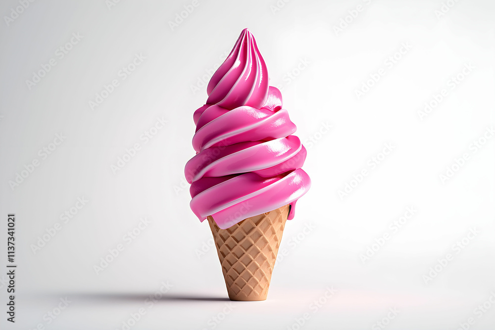 Delicious Swirled Pink Ice Cream Soft Serve Cone with Waffle Cone on a Clean White Background Delicious Swirled Pink Ice Cream Soft Serve Cone with Waffle Cone on a Clean White Background