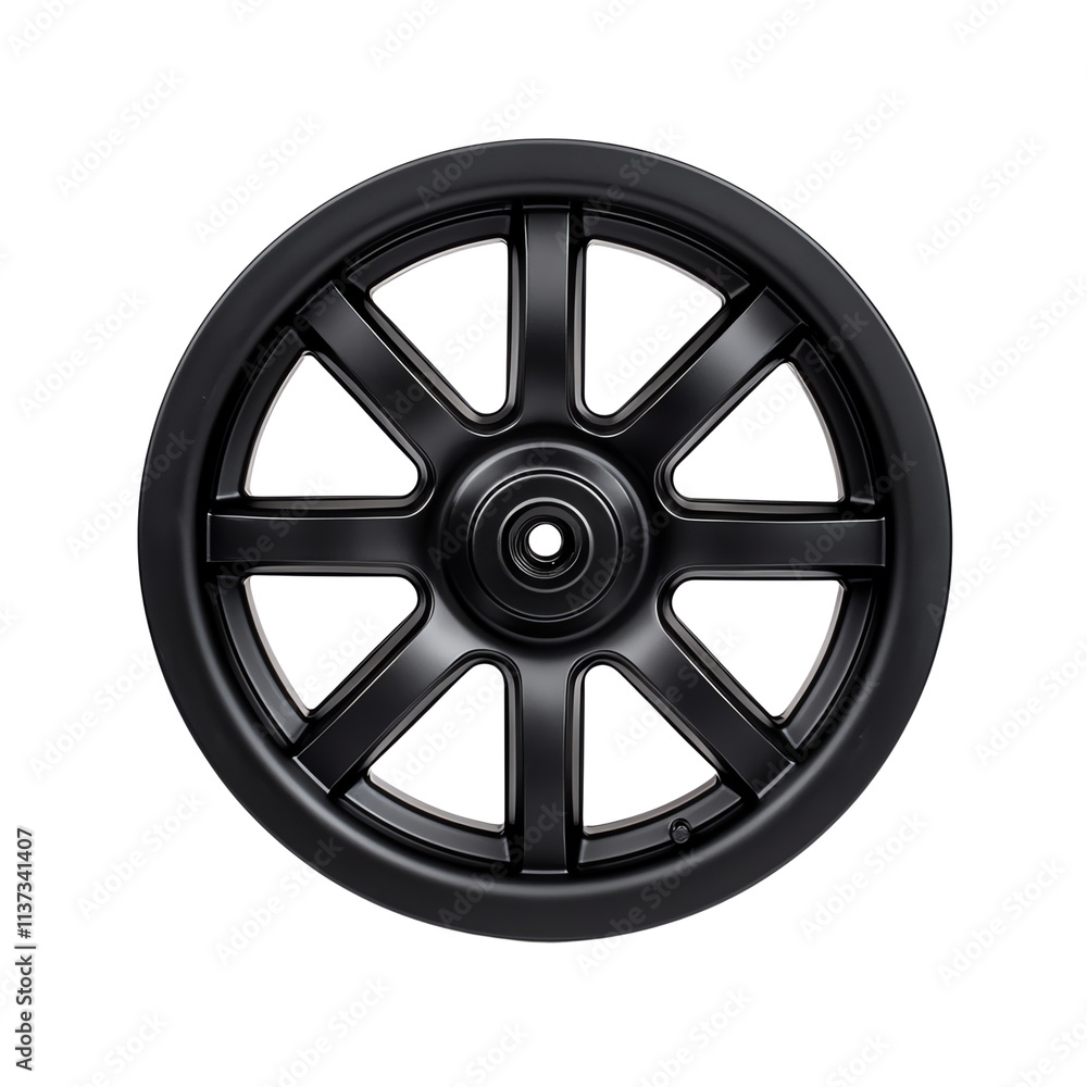 Black alloy wheel on a dark background, highlighting its sleek design and modern aesthetics. transparent background Black alloy wheel on a dark background, highlighting its sleek design and modern aesthetics. transparent background
