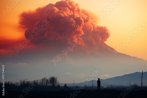 A breathtakingly solitary and understated depiction of a volcano, set against a pristine canvas of pure white, accentuating volcano's unmistakable contours and structure photo