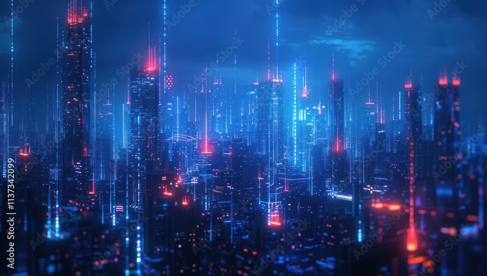 Fototapeta premium Cyberpunk Cityscape with Neon Lights