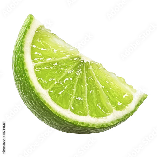 Freshly sliced lime quarter isolated on a clean transparent background perfect for garnishing cocktails and dishes, slice of lime isolated on transparent background