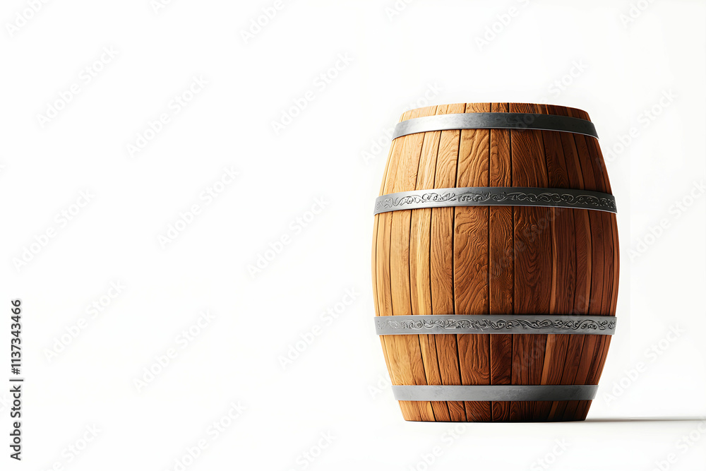 Wooden barrel on a plain background showcasing craftsmanship and rustic charm in a minimalistic style for all creative needs Wooden barrel on a plain background showcasing craftsmanship and rustic charm in a minimalistic style for all creative needs