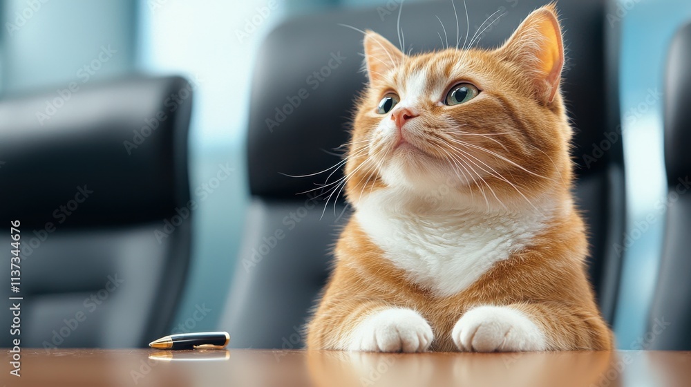 Cat ceo holds meeting at a luxurious conference table business environment corporate setting playful concept for seo engagement Cat ceo holds meeting at a luxurious conference table business environment corporate setting playful concept for seo engagement