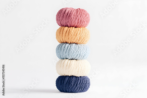Colorful Twisted Yarn Spools Stacked Neatly on a Light Background for Craft and DIY Projects