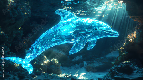 Aquamarine dolphin a dolphin with skin that shimmers like a gems. Beryl. Illustration photo