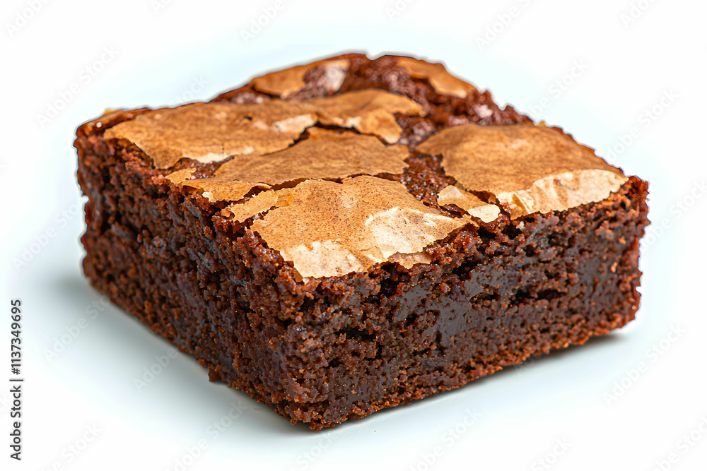 Delicious and Rich Chocolate Brownie Dessert with Cracked Surface and Moist Texture on a White Background Delicious and Rich Chocolate Brownie Dessert with Cracked Surface and Moist Texture on a White Background