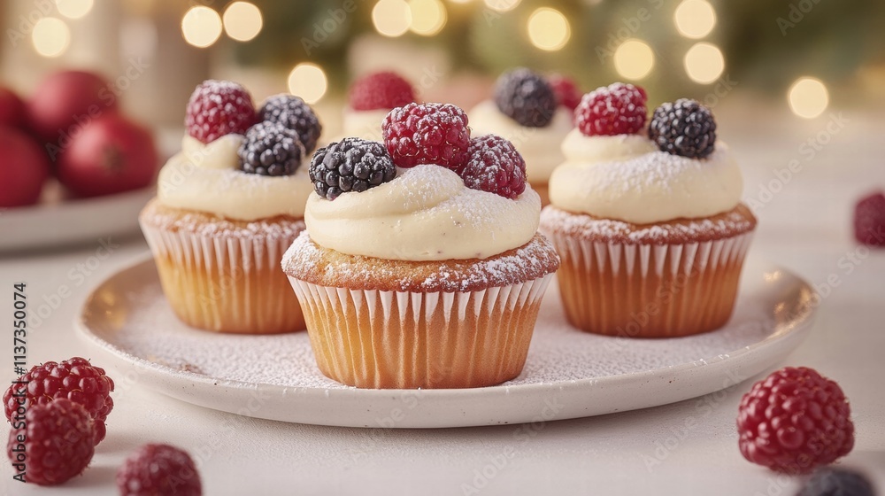 Delicious Vanilla Cupcakes Topped with Raspberries and Blackberries Delicious Vanilla Cupcakes Topped with Raspberries and Blackberries