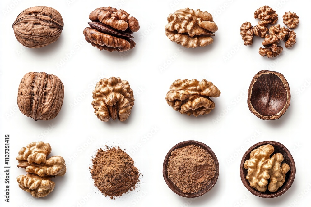 Walnuts, Whole and Halved, with Walnut Powder Walnuts, Whole and Halved, with Walnut Powder