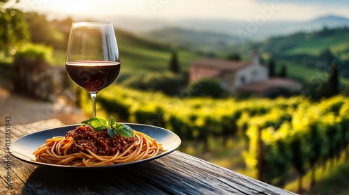 Tuscan Sunset: Pasta, Wine, and Vineyard Views photo