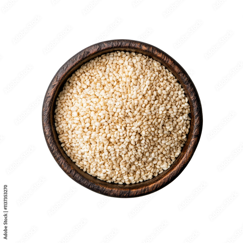 A rustic wooden bowl filled with transparent sesame seeds on a clean transparent background, perfect for culinary creations, transparent sesame in a bowl on transparent background A rustic wooden bowl filled with transparent sesame seeds on a clean transparent background, perfect for culinary creations, transparent sesame in a bowl on transparent background