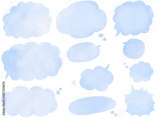 吹き出し：水彩風の手描きフキダシのセット