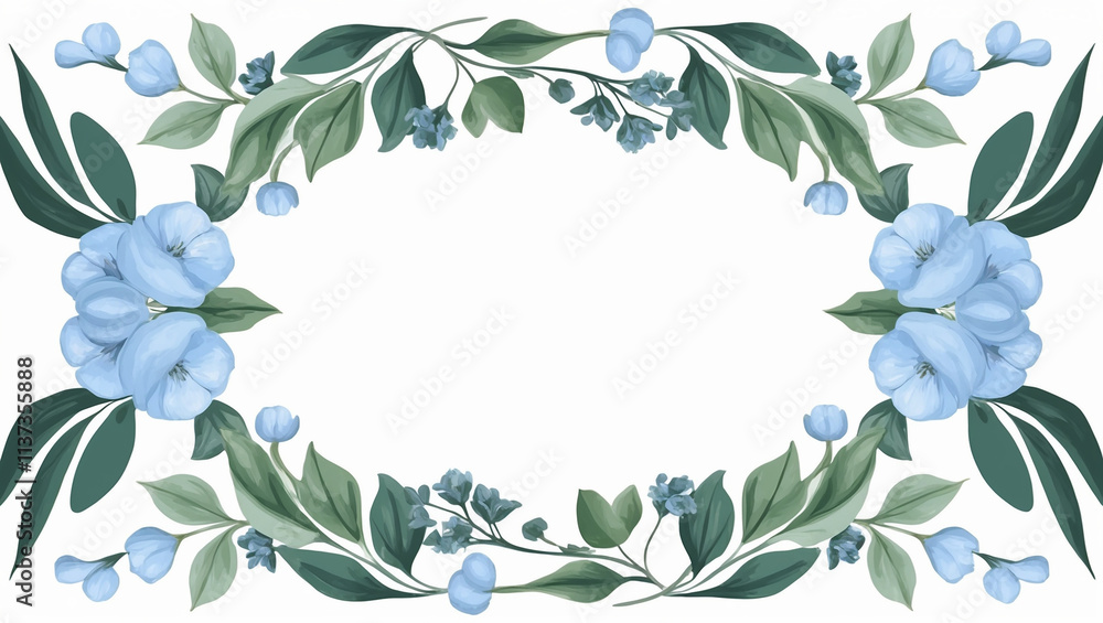 Elegant Floral Frame with Blue Flowers and Greenery Elegant Floral Frame with Blue Flowers and Greenery