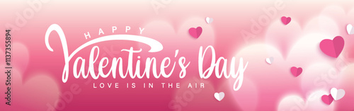 Happy Valentines Day typography with handwritten calligraphy text, isolated on pink background. Romantic Template design for celebrating valentine's Day on 14 February. Vector Illustration