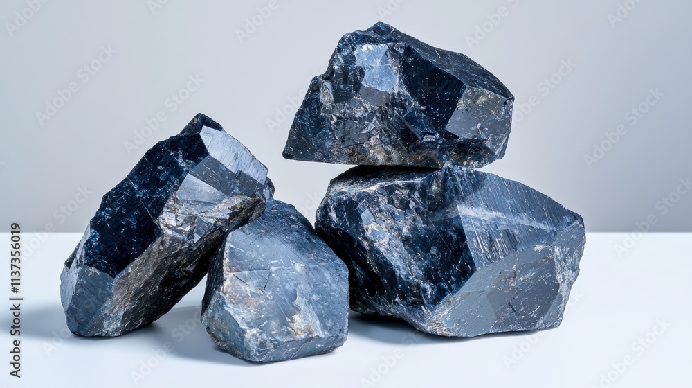 A raw sapphire with deep blue tones, displayed on a clean white surface. A raw sapphire with deep blue tones, displayed on a clean white surface.