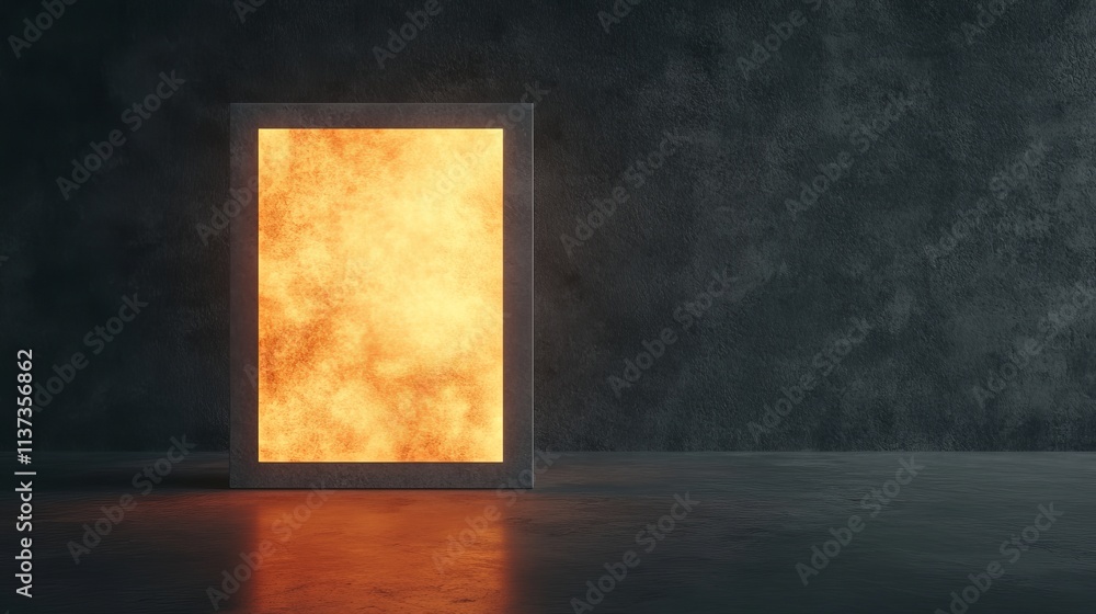 Bright fiery portal in a dark, textured room. Bright fiery portal in a dark, textured room.