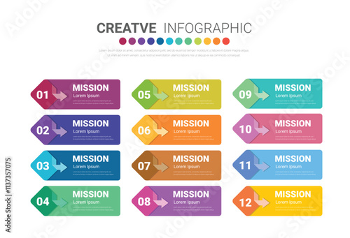 Timeline presentation for 12 months, 1 year, Timeline infographics design vector and Presentation business can be used for Business concept with 12 options, steps or processes.
