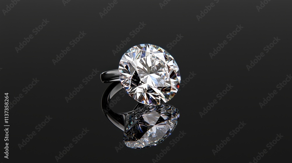 Diamond White A brilliant round diamond with perfect clarity, placed on a reflective black surface. Diamond White A brilliant round diamond with perfect clarity, placed on a reflective black surface.