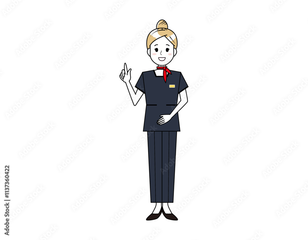 パンツスタイルで接客する女性のイラスト　美容アドバイススタッフ