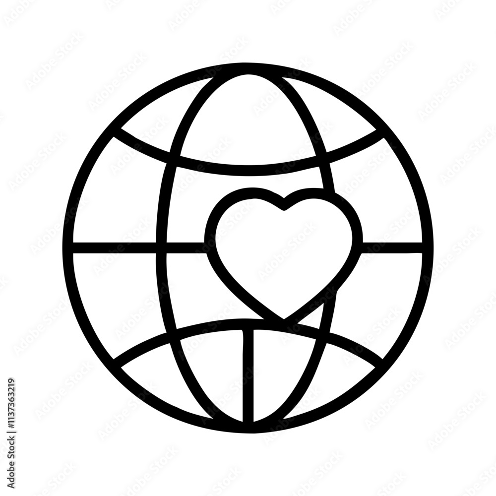 globe with a heart icon, world tourism day line art, tourism icon - simple black line art icon of globe with a heart, for world tourism daycelebrations. tourism vector art. globe with a heart icon, world tourism day line art, tourism icon - simple black line art icon of globe with a heart, for world tourism daycelebrations. tourism vector art.
