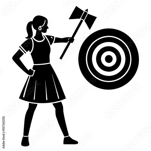 girl with a target a woman is playing axe throwing