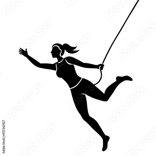 silhouette of a woman is playing bungee jumping