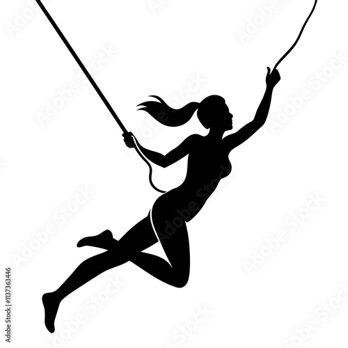a woman is playing bungee jumping