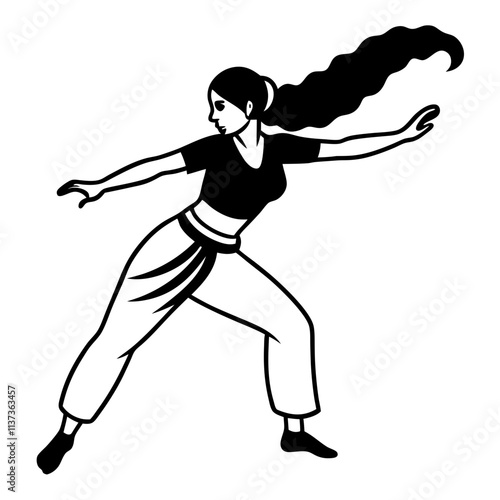illustration of a woman is playing capoeira