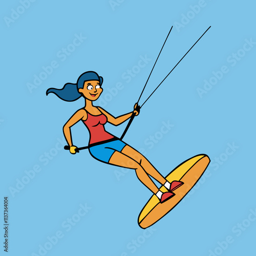 a woman is playing kitesurfing kite surfing on the sky