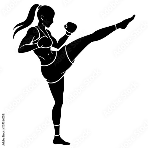 silhouette of a woman is playing kickboxing sports