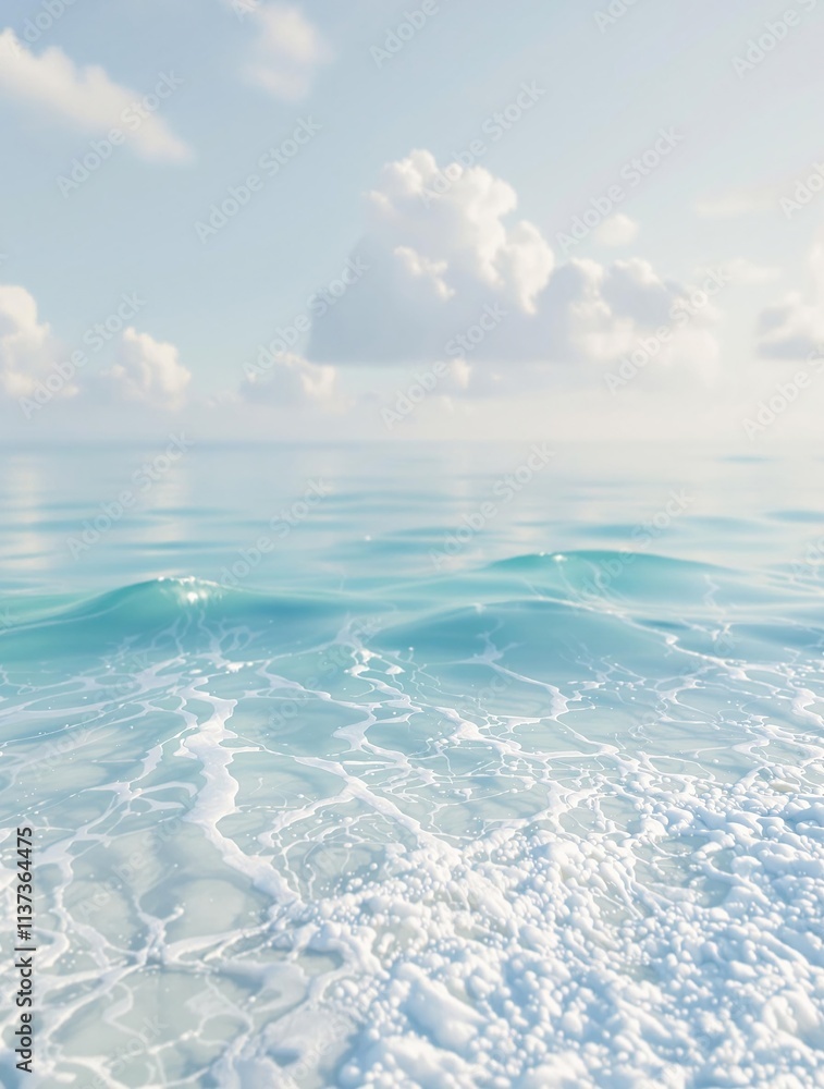 Obraz premium Soft focus on a serene oceanic surface with subtle wave ripples and gentle sea foam on the horizon , peaceful atmosphere, soft focus, ocean waves