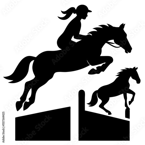 silhouette of a horse playing show jumping