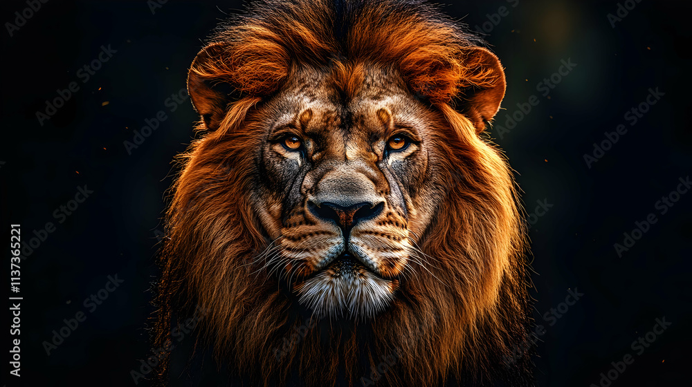 Fototapeta premium Majestic Lion Portrait: A Powerful Close-Up of a King of the Jungle