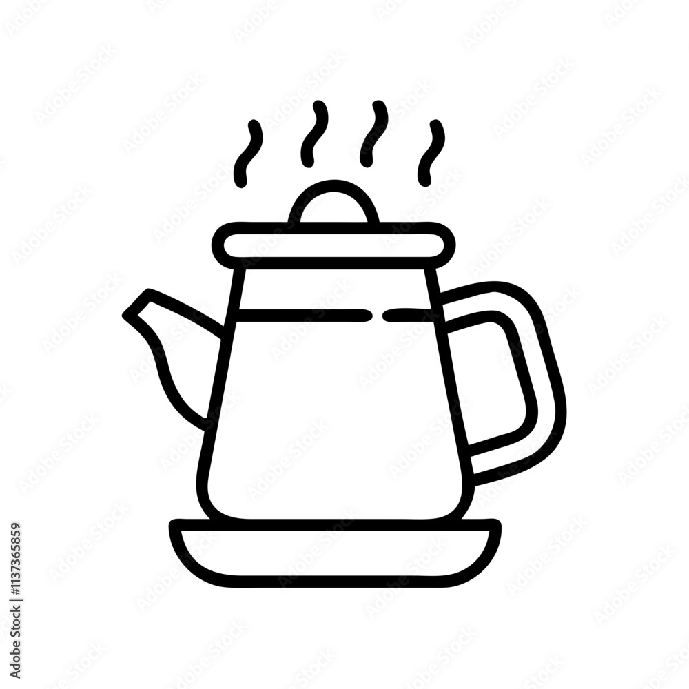 Obraz premium steaming coffee pot icon, coffee day line art, coffee day icon - simple black line art icon of steaming coffee pot, symbolizing coffee day celebrations. coffee day vector art.