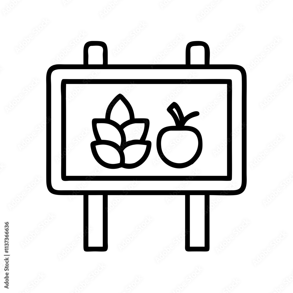 Obraz premium farmers market sign icon, vegetarian day line art, vegetarian icon - simple black line art icon of farmers market sign, or vegetarian day celebrations. vegetarian day vector art.