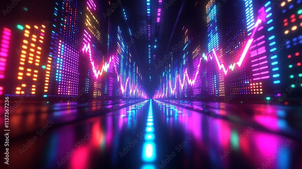 A dynamic financial graph with glowing stock ticker symbols and vibrant upward and downward arrows, surrounded by soft neon light effects, a dark and sleek futuristic backdrop, A dynamic financial graph with glowing stock ticker symbols and vibrant upward and downward arrows, surrounded by soft neon light effects, a dark and sleek futuristic backdrop,